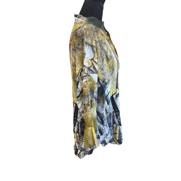 Dilemma New York Abstract Print Lightweight Blouse L Yellow/Gray/Black Artsy - Picture 4 of 11
